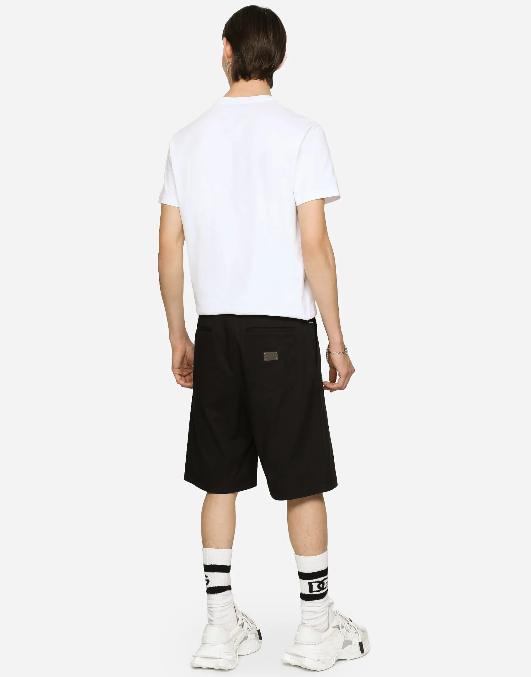 Stretch cotton shorts with branded tag