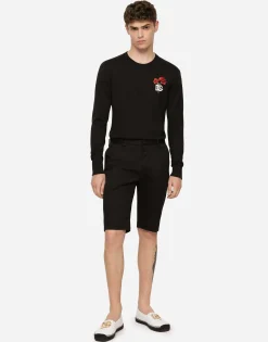 Stretch cotton shorts with DG embroidery