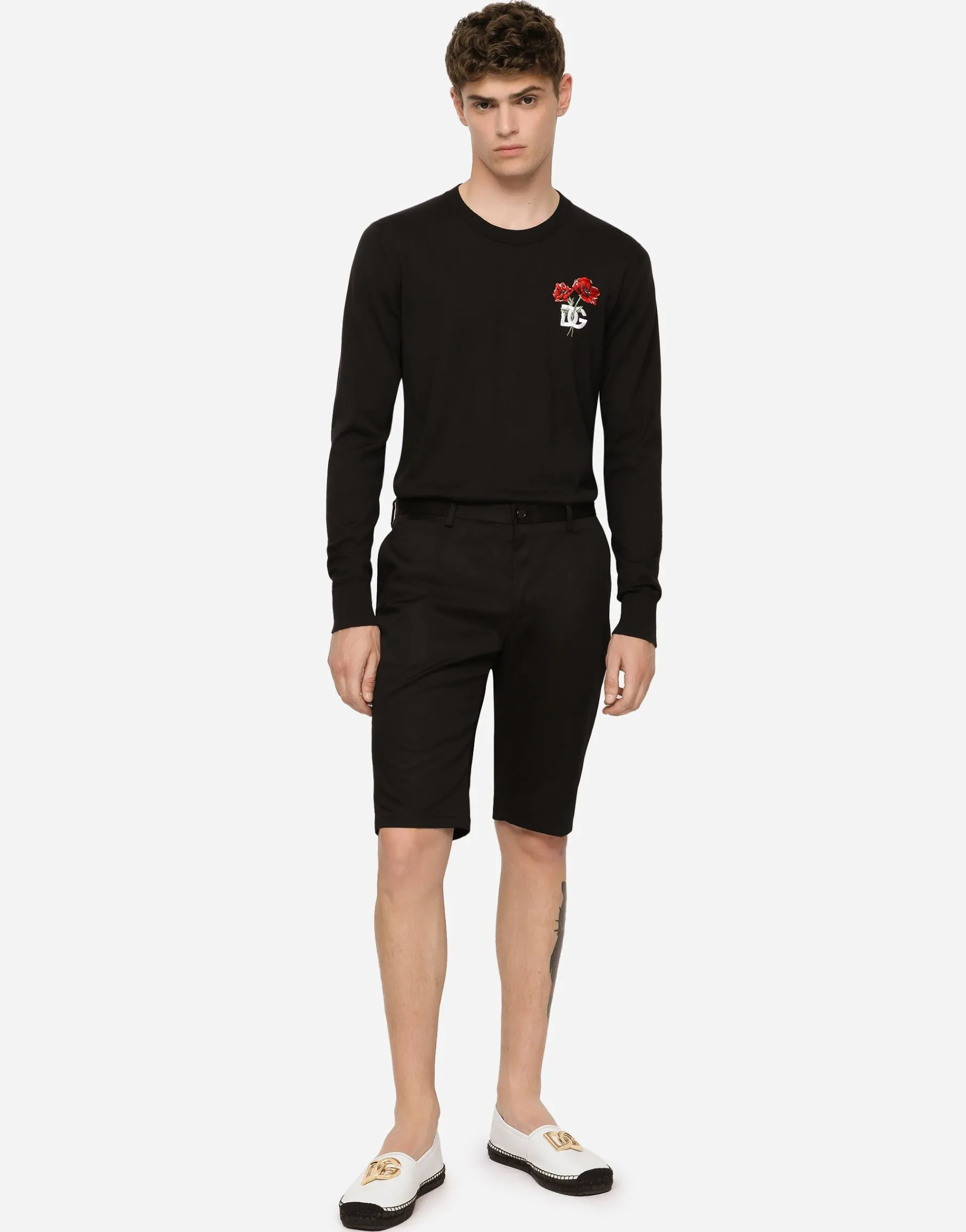 Stretch cotton shorts with DG embroidery