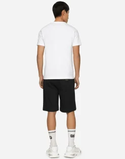 Stretch cotton shorts with branded tag