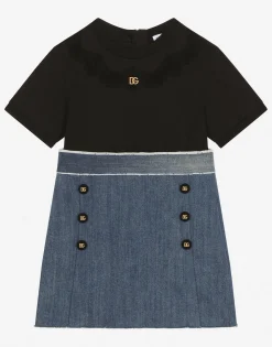 Stretch denim and jersey dress with DG logo