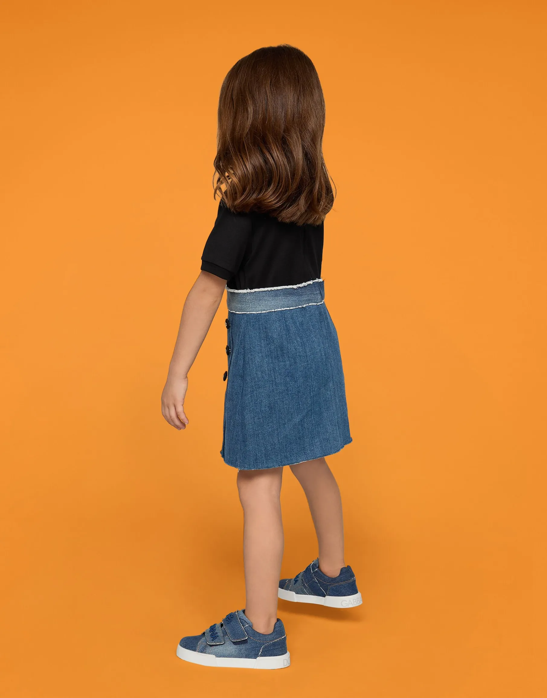 Stretch denim and jersey dress with DG logo