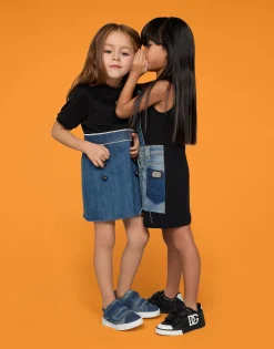 Stretch denim and jersey dress with DG logo