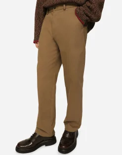 Stretch drill pants with logo label