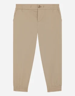 Stretch gabardine pants with logo tag