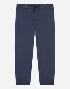 Stretch gabardine pants with logo tag