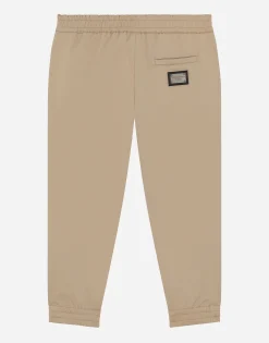 Stretch gabardine pants with logo tag