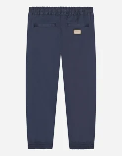 Stretch gabardine pants with logo tag