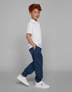 Stretch gabardine pants with logo tag