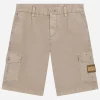 Stretch gabardine shorts with logo tag