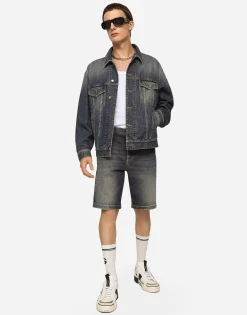 Stretch light blue wash denim jacket