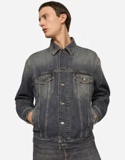 Stretch light blue wash denim jacket