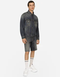 Stretch light blue wash denim jacket