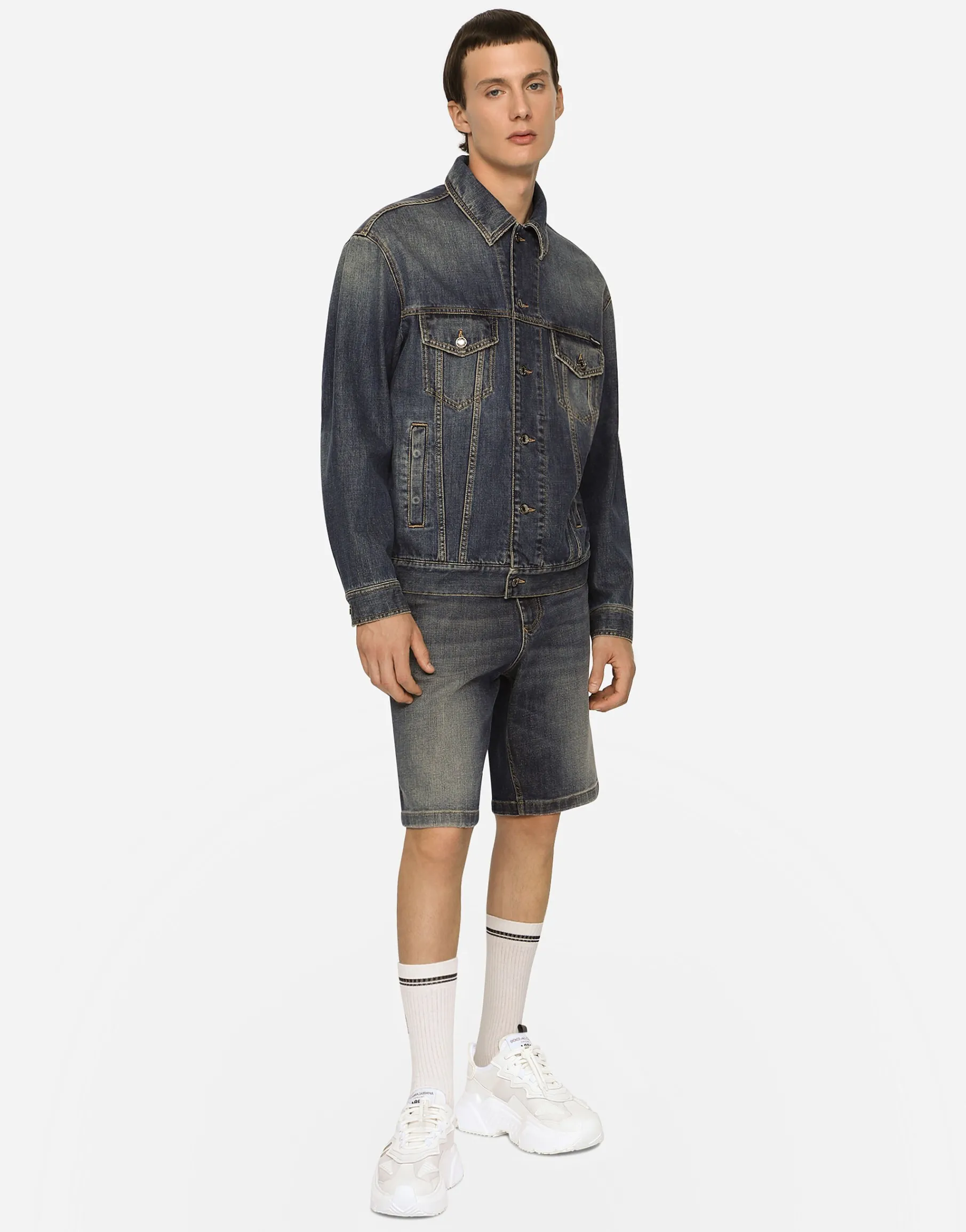 Stretch light blue wash denim jacket