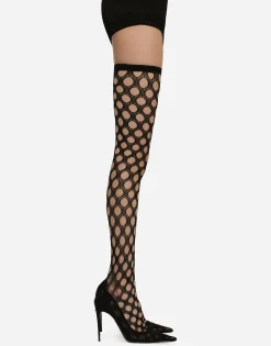 Stretch mesh thigh-high boots