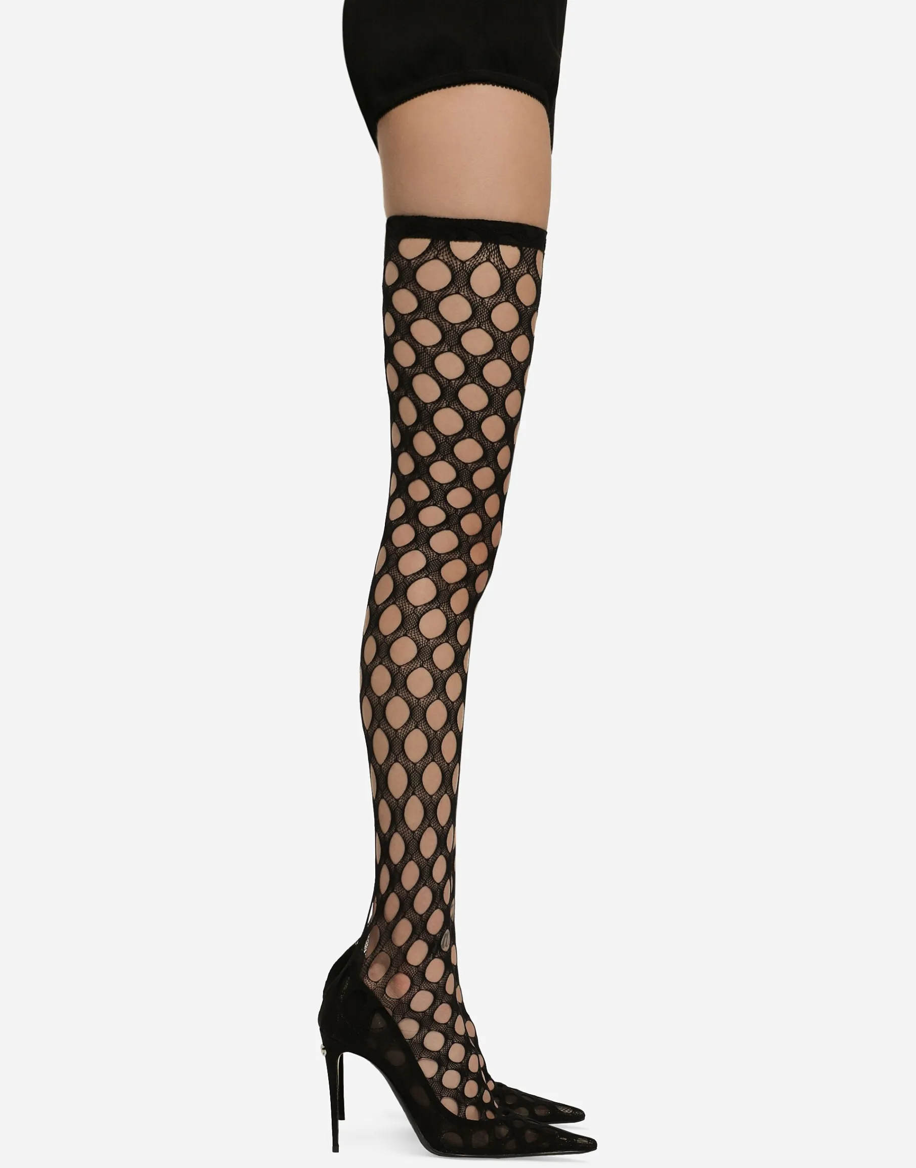 Stretch mesh thigh-high boots