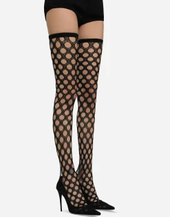Stretch mesh thigh-high boots