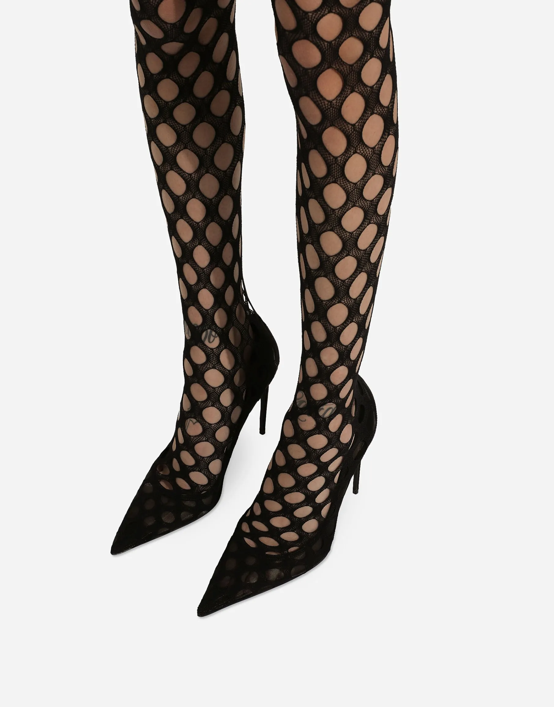 Stretch mesh thigh-high boots