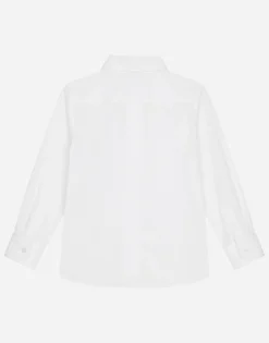 Stretch poplin shirt with logo tag
