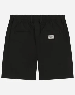 Stretch poplin shorts with logo tag