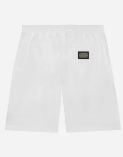 Stretch poplin shorts with logo tag