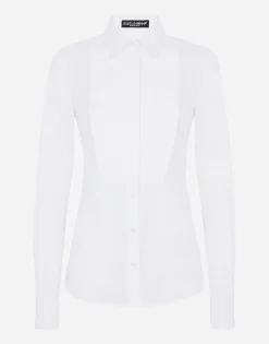 Stretch poplin tuxedo shirt