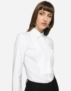 Stretch poplin tuxedo shirt