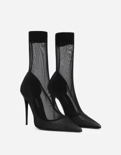 Stretch tulle ankle boots