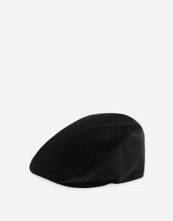 Stretch velvet flat cap with logo tag