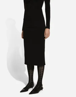 Stretch viscose knit pencil skirt with DG logo