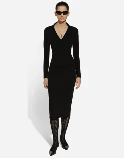 Stretch viscose knit pencil skirt with DG logo