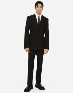 Stretch wool jacquard pants with DG logo