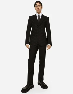 Stretch wool jacquard pants with DG logo