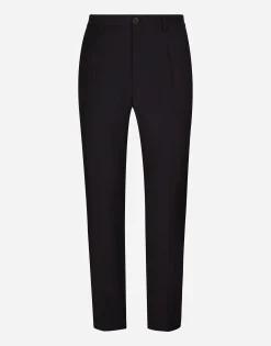 Stretch wool pants with DG embroidery