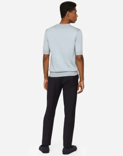 Stretch wool pants with DG embroidery