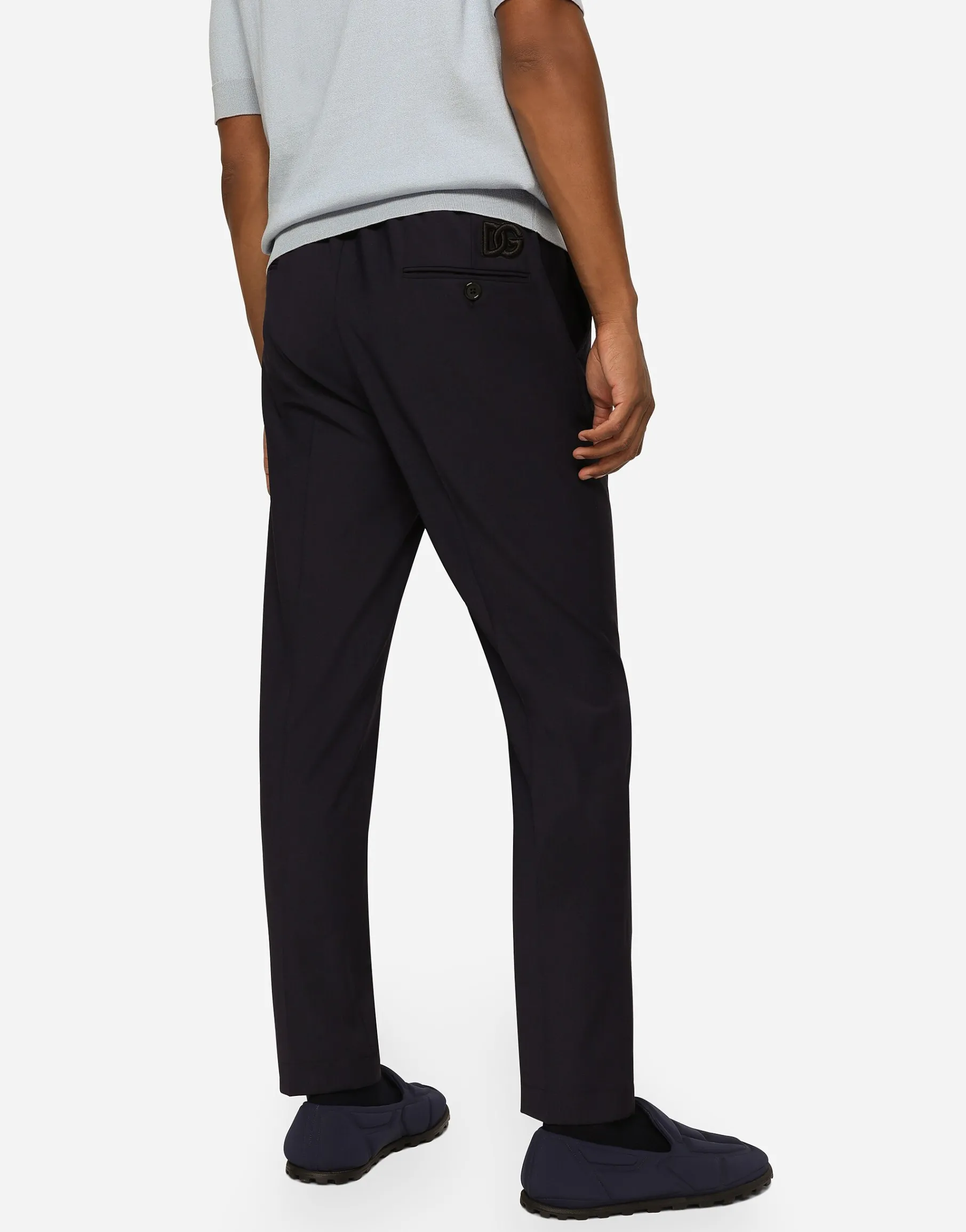 Stretch wool pants with DG embroidery
