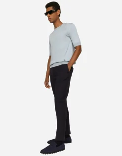 Stretch wool pants with DG embroidery