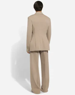 Stretch wool straight-leg pants