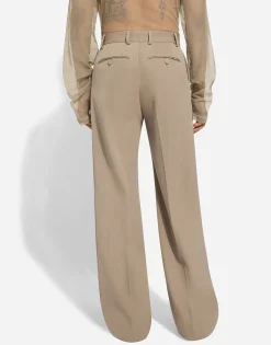 Stretch wool straight-leg pants