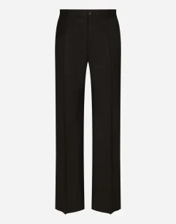 Stretch wool twill pants with wide leg