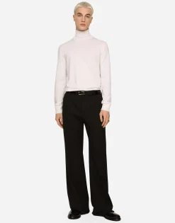 Stretch wool twill pants with wide leg