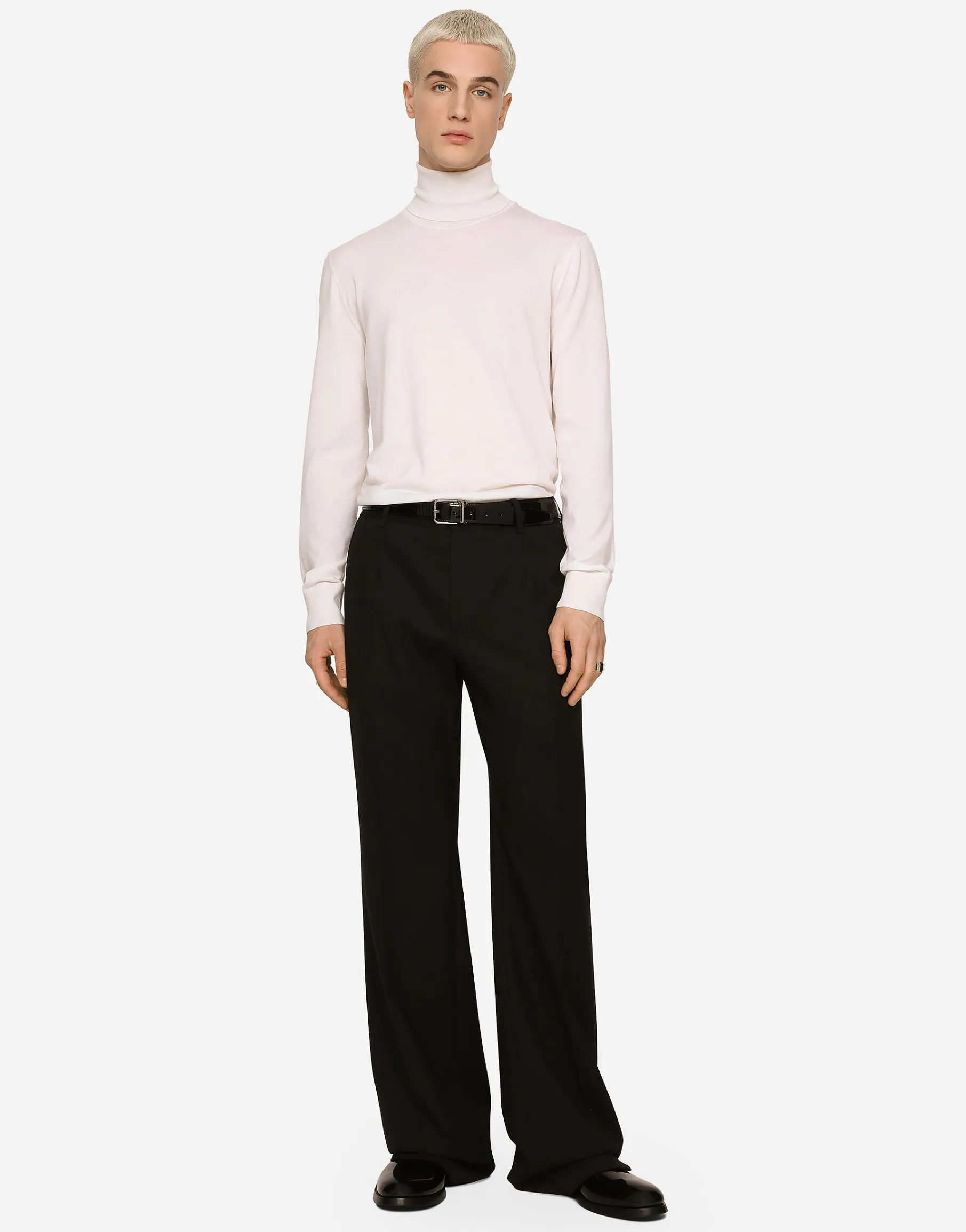 Stretch wool twill pants with wide leg
