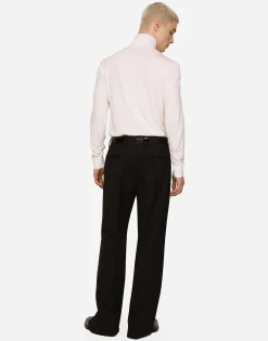 Stretch wool twill pants with wide leg