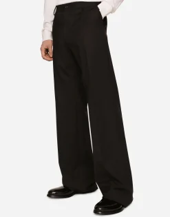 Stretch wool twill pants with wide leg