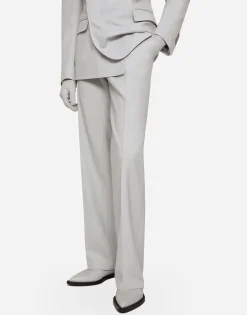 Stretch wool twill pants with straight leg