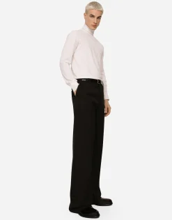 Stretch wool twill pants with wide leg