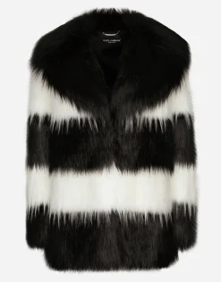 Striped faux fur coat