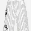 Striped poplin shorts with embroidery