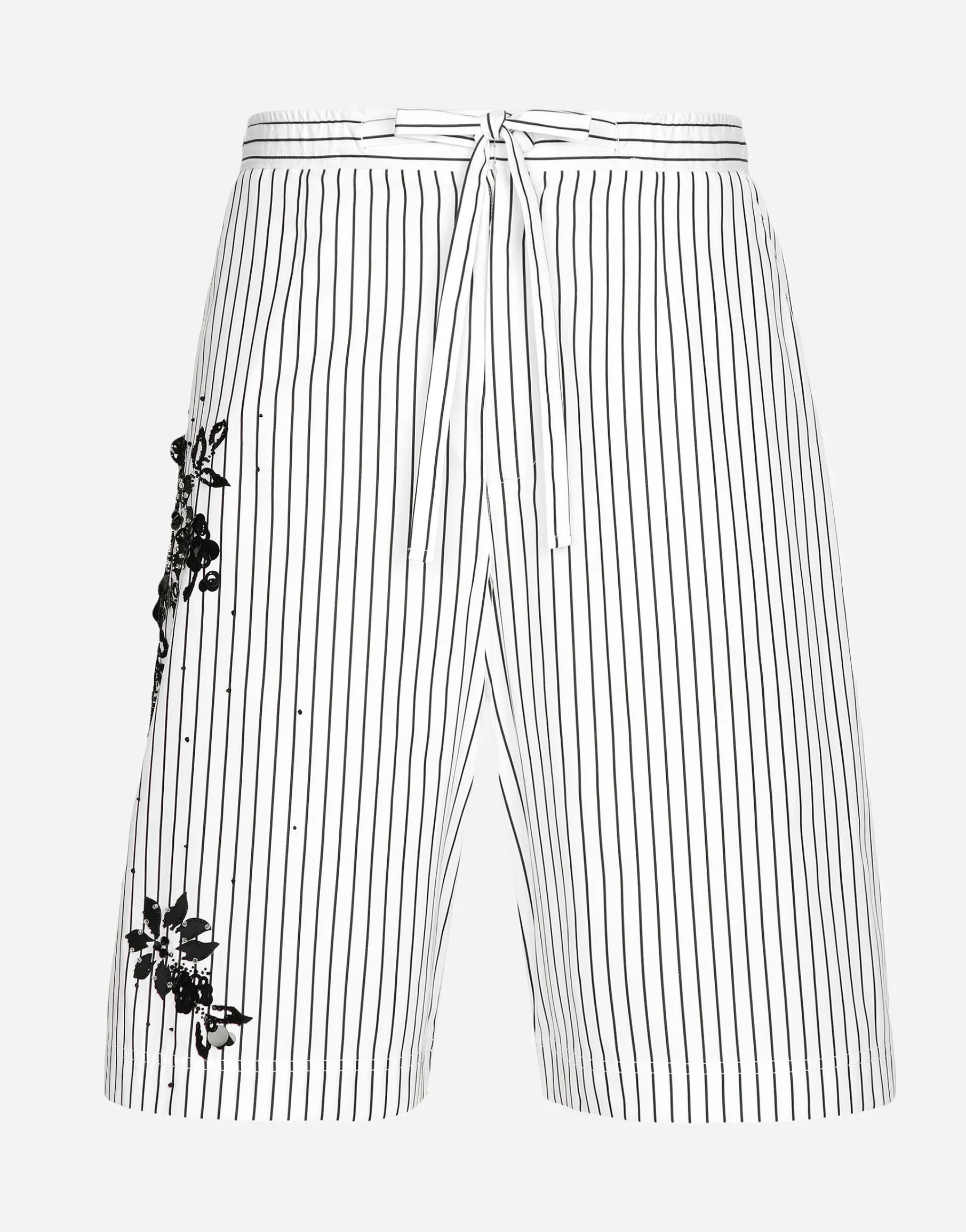 Striped poplin shorts with embroidery