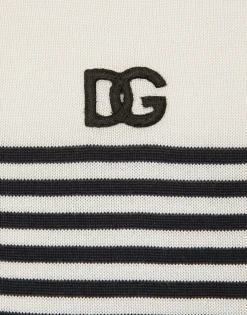 Striped silk polo-shirt with DG patch